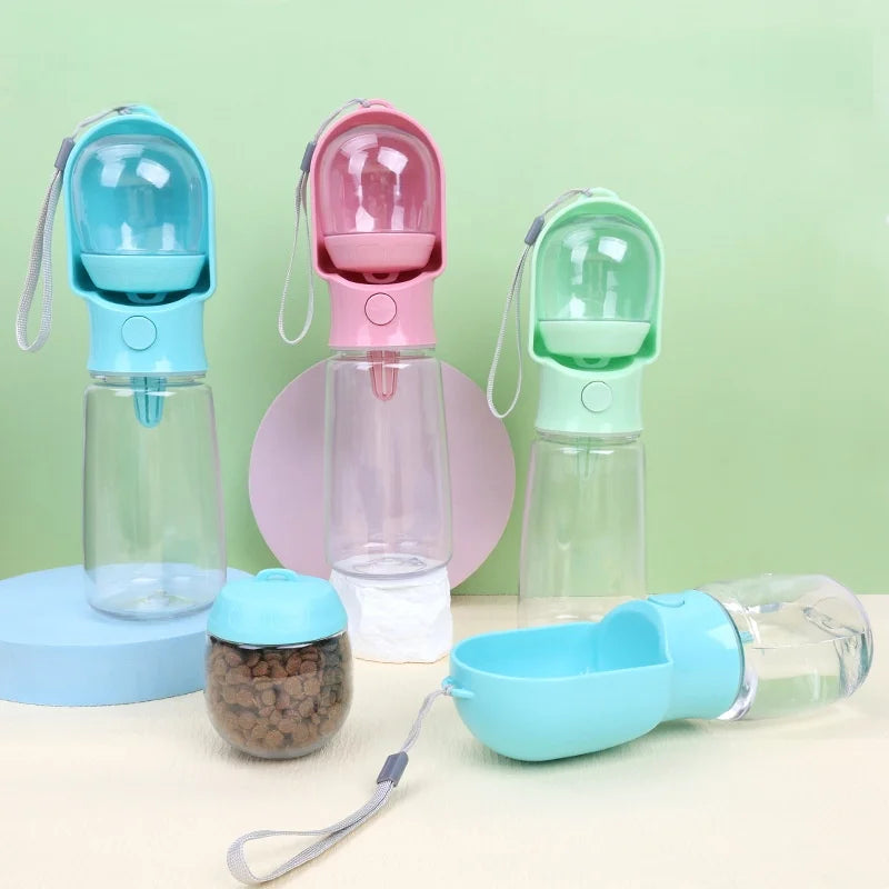 Portable Pet Water Bottle With Built-In Food Container