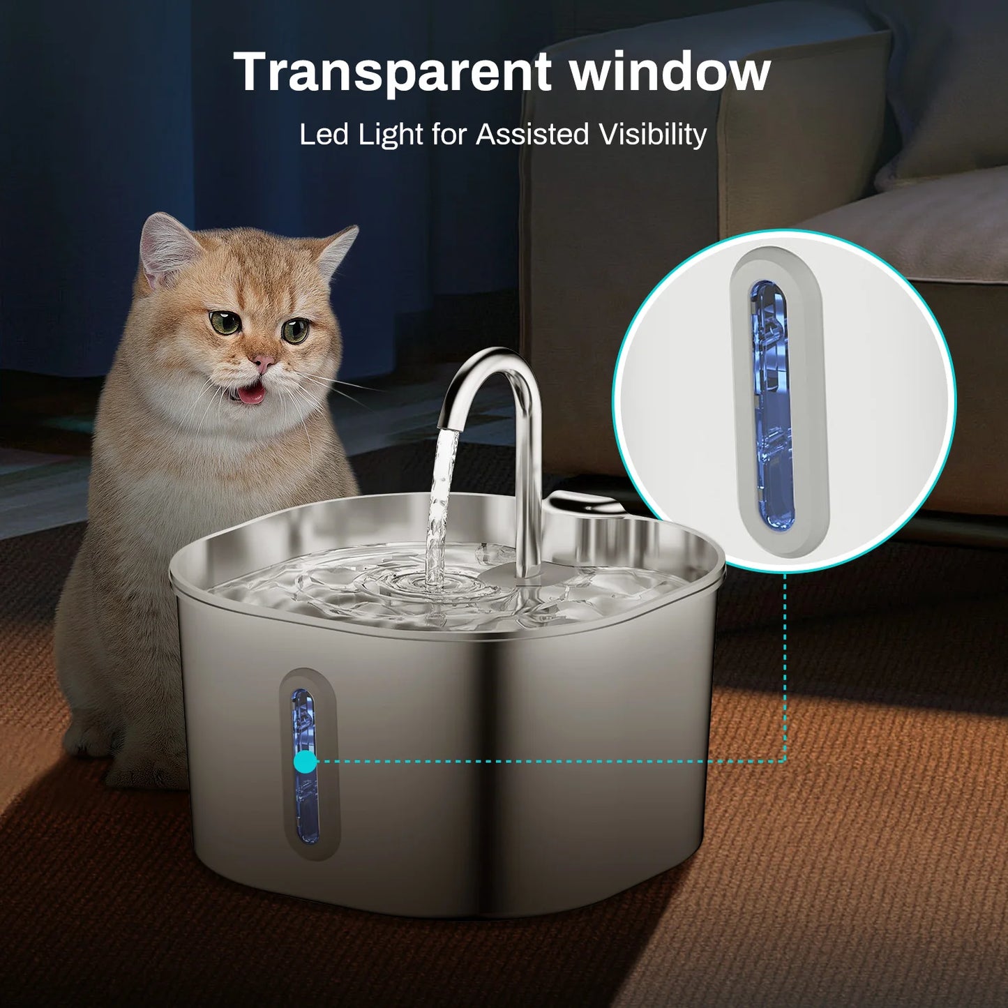 Stainless Steel Automatic Pet Water Fountain 2.2L